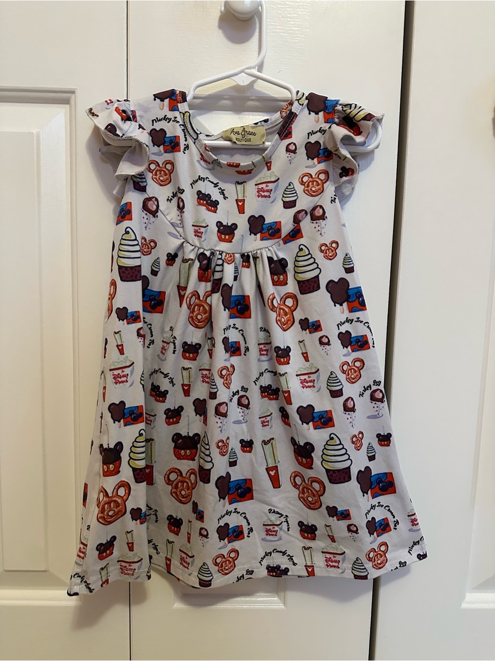 Anna Grace White Snack-Print Flutter Sleeve Dress with Red Blue Brown Accents